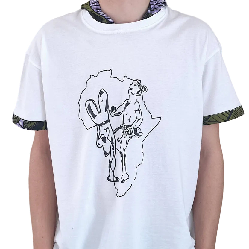 T-shirt Enfant Blanc avec Détails Wax Violet et Kaki
